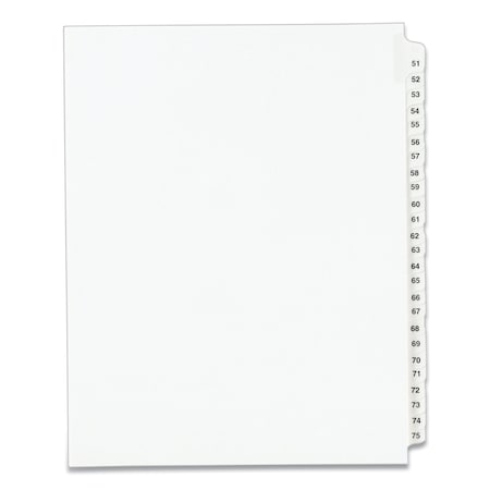 Avery Dennison Index Side Tab 8-1/2 x 11", No 51-75, White, PK25 01332